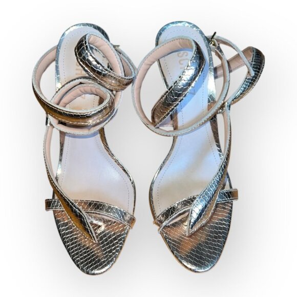NWT Schultz COURTNEY Metallic Gold Leather snake print peep shoes heels pumps 7B - Picture 7 of 9